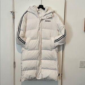 Nerdy White Puffer Coat with Black Stripes
